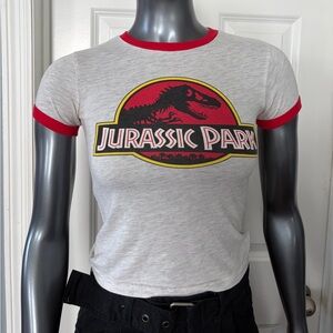 Gray Jurassic Park Graphic Red Trim Ringer Baby Tee